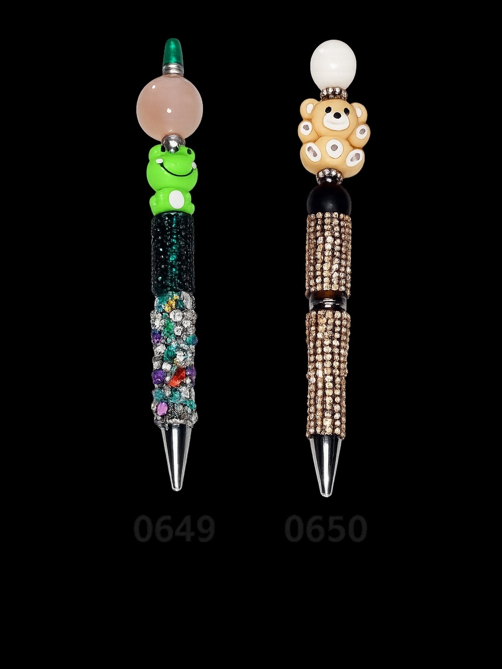 Handcrafted Beaded Pens | Cute Frog & Teddy Bear Rhinestone Ballpoint Pens Gift